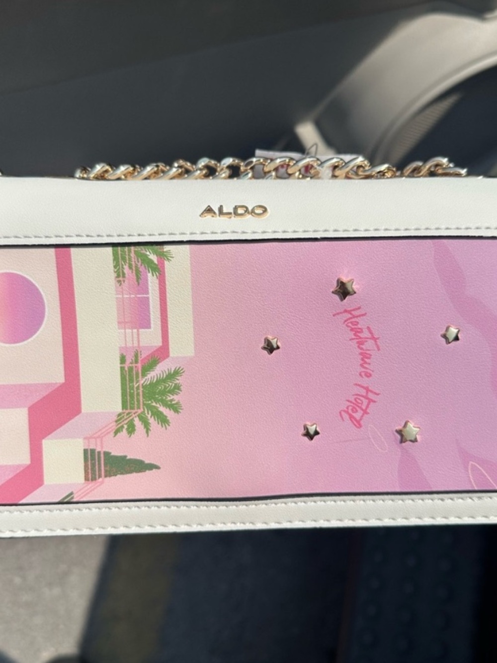 ALDO Pink and White Heartstone Hotel Chain Crossbody Bag